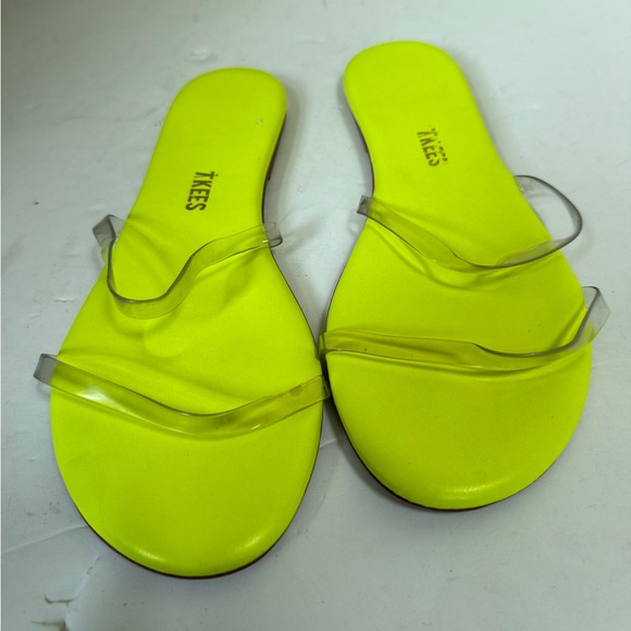 TKEES NEW Gemma Clear Neon Yellow Sandals Flats Leather Brazil Summer Minimalist - Picture 2 of 13